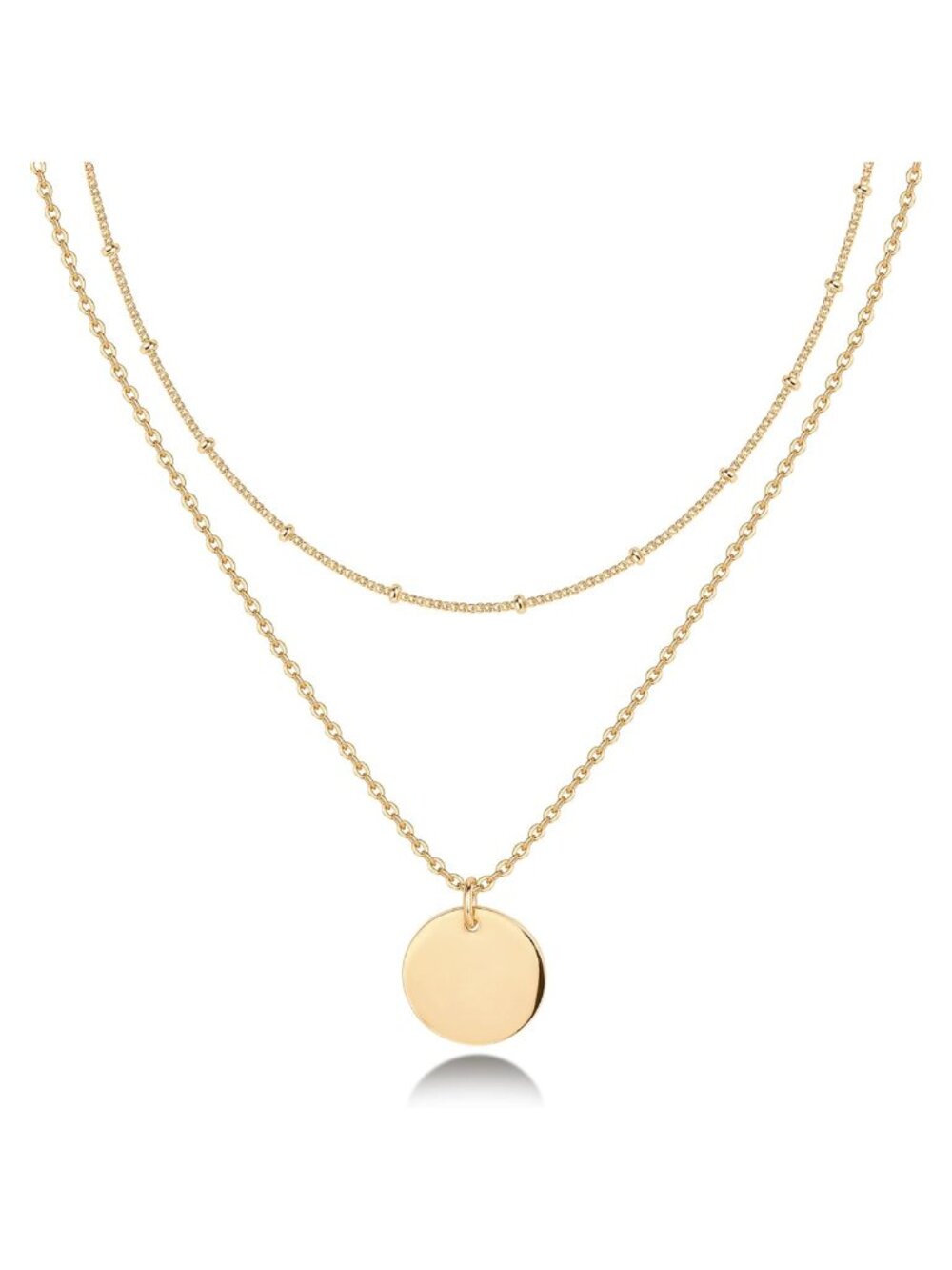 14K Gold Plated Layering Necklace Coin Pendant Ball Station Women Jewelry